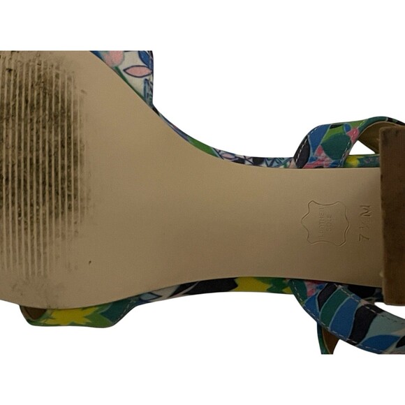 Talbots Siena Rope Floral Green Blue Sandals Women 7.5 Ankle Strap Block Heel - Picture 9 of 16